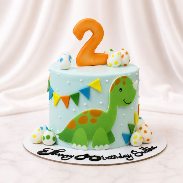 Cute Dinosaur 2nd Birthday Cake