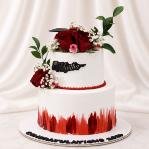 Personalised Red Rose Graduation Cake