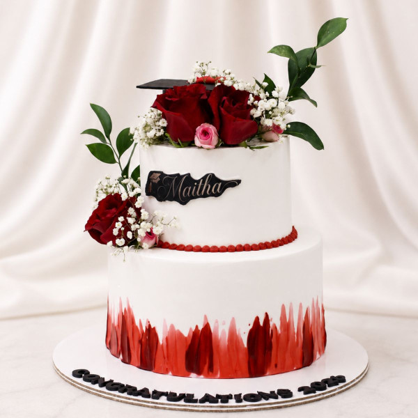 Personalised Red Rose Graduation Cake