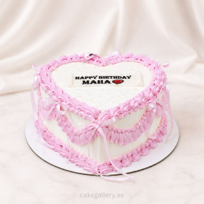 Pink Heart Ribbon Birthday Cake