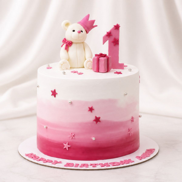 Pink Teddy Bear 1st Birthday Cake