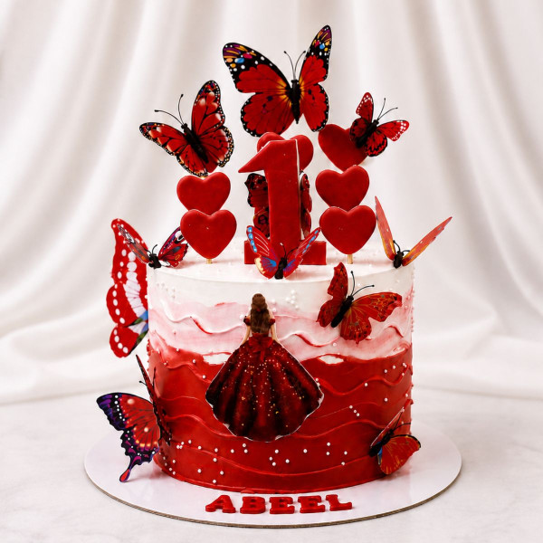 Red Butterfly Princess Birthday Cake