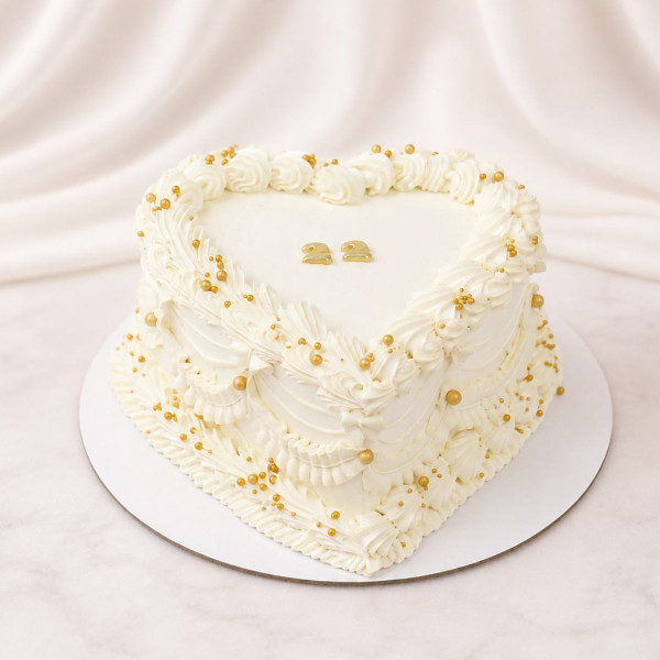 White Heart Vintage Birthday Cake