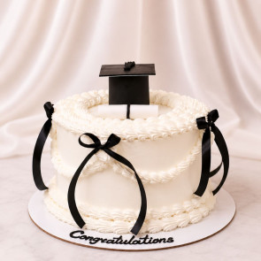 Graduation Cake with Black Ribbon & Cap