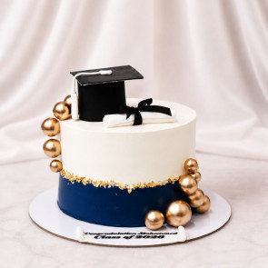 Luxury Blue & Gold Graduation Cake with Cap & Diploma