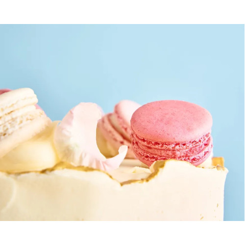 One Tier Pink Pastel Macaron Anniversary cake